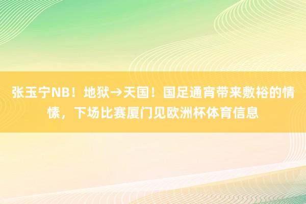 张玉宁NB！地狱→天国！国足通宵带来敷裕的情愫，下场比赛厦门见欧洲杯体育信息