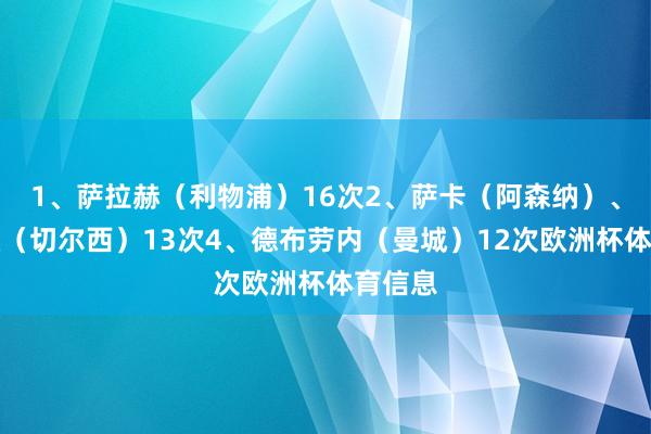 1、萨拉赫（利物浦）16次2、萨卡（阿森纳）、帕尔默（切尔西）13次4、德布劳内（曼城）12次欧洲杯体育信息